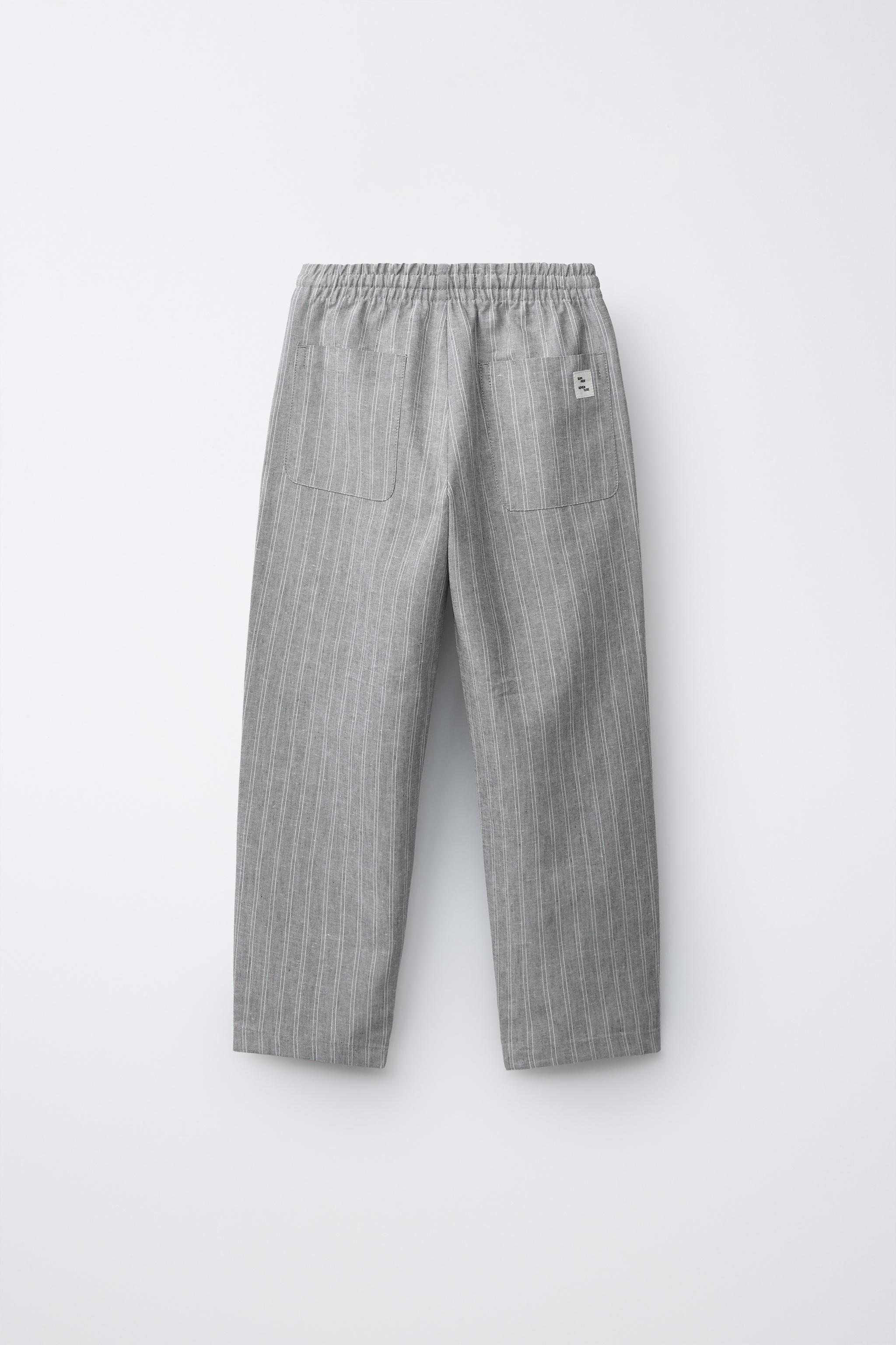 PANTALON RAYURES AVEC LIN